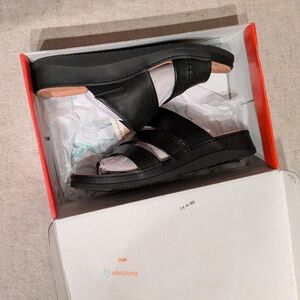 Womens Black Leather Sandals